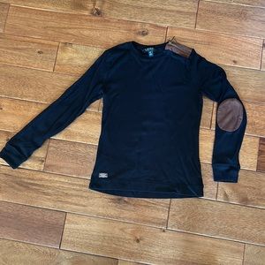 Ralph Lauren long sleeved black tee with suede elbow patches
